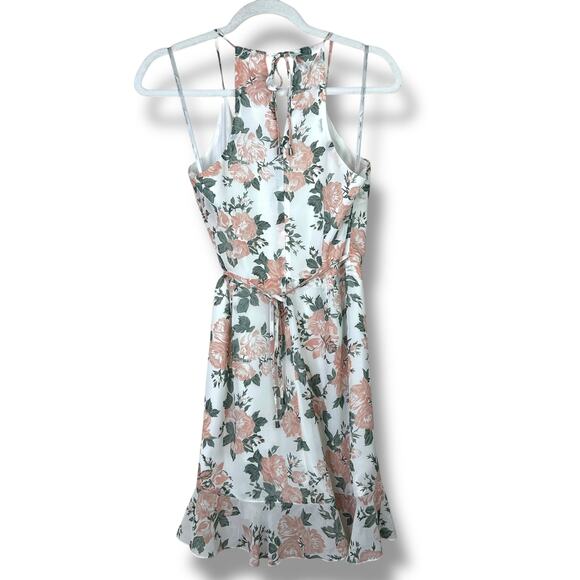 Lovers + Friends x Revolve NWOT Pink Floral Flutter Wrap Tie Mini Dress Small - Picture 7 of 9